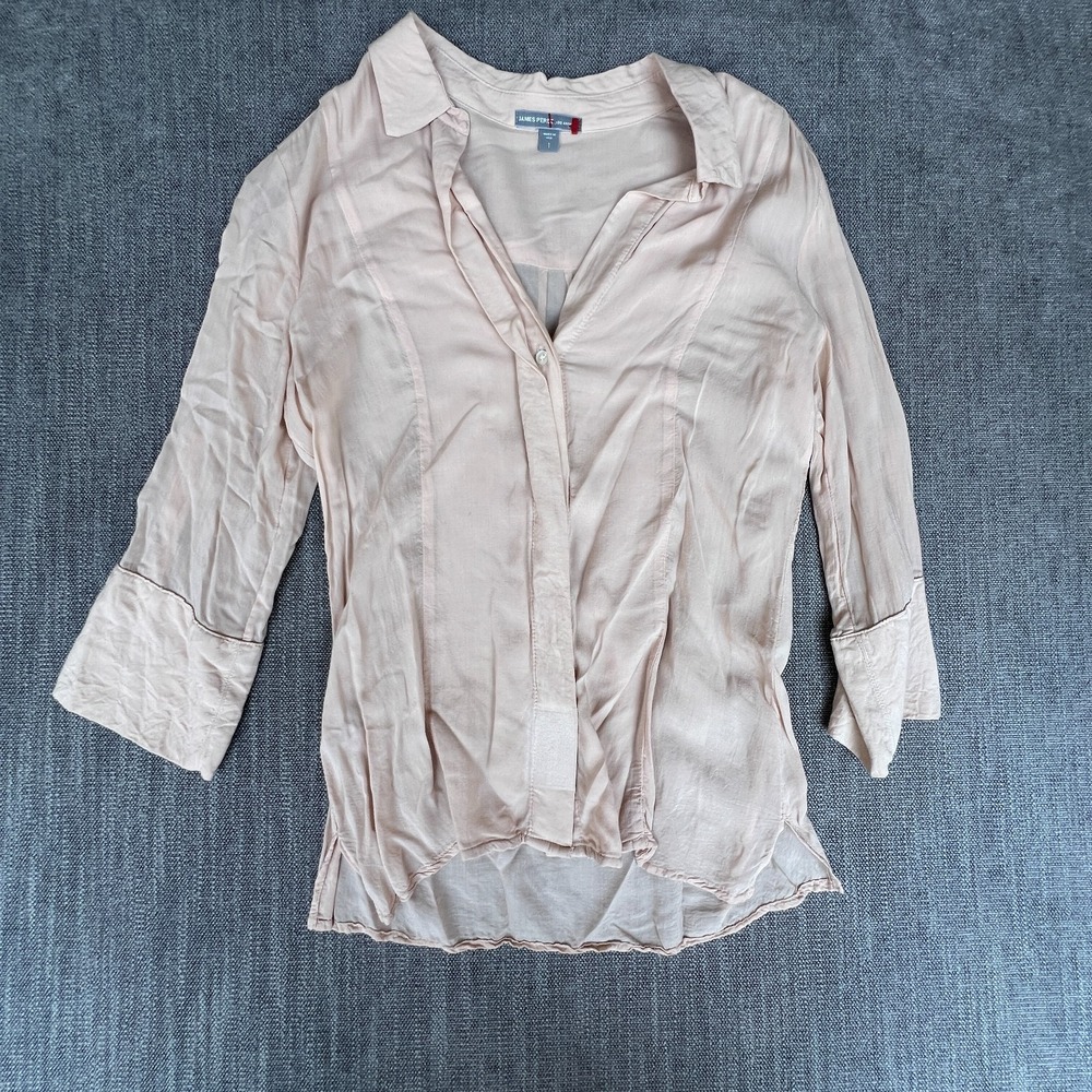 James Perse Shirt Top Womens 1 Pink Contemporary Chic Casual Luxury Button Up